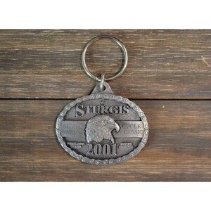 2001 Pewter Motorcycle Keychain Sturgis SD Rally Black Hills Eagle Pre-911